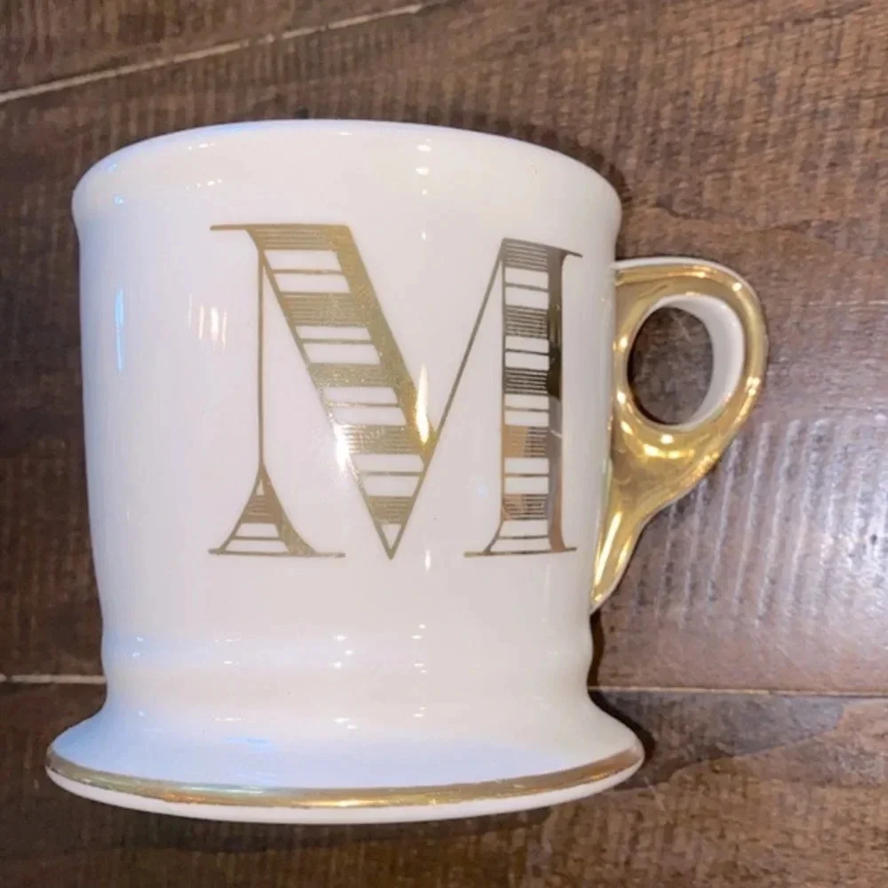 Anthropologie M monogram gold  ceramic coffee/tea mug